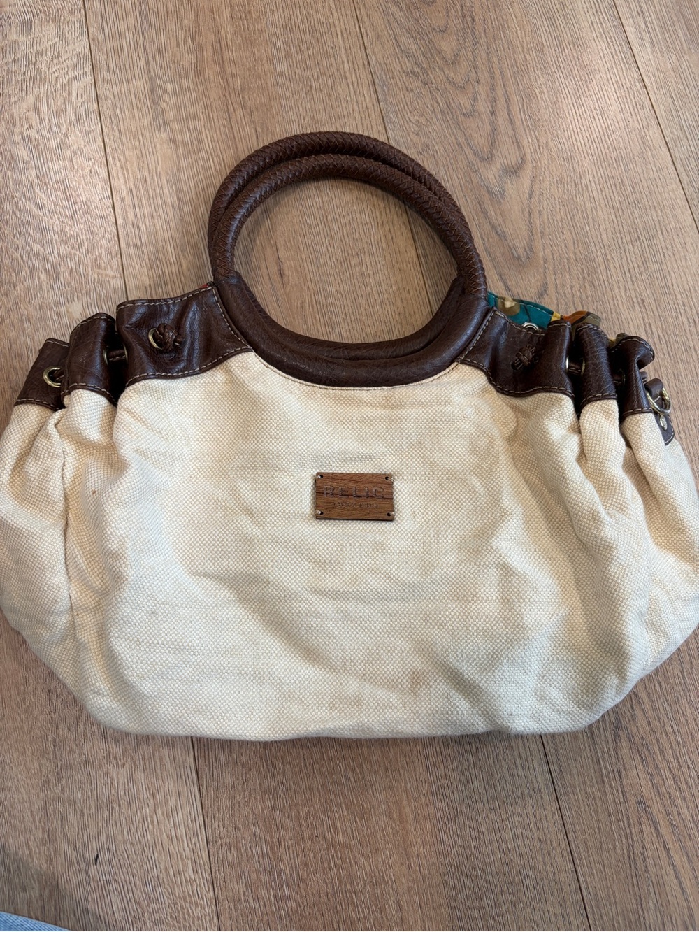 Vintage Relic Butterfly Canvas Satchel Bag Boho Embroidered Purse Tote - Picture 8 of 10